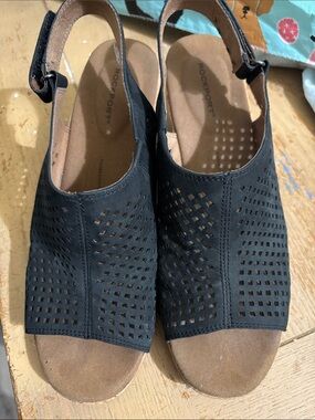 Rockport Black Perforated Slingback Mules